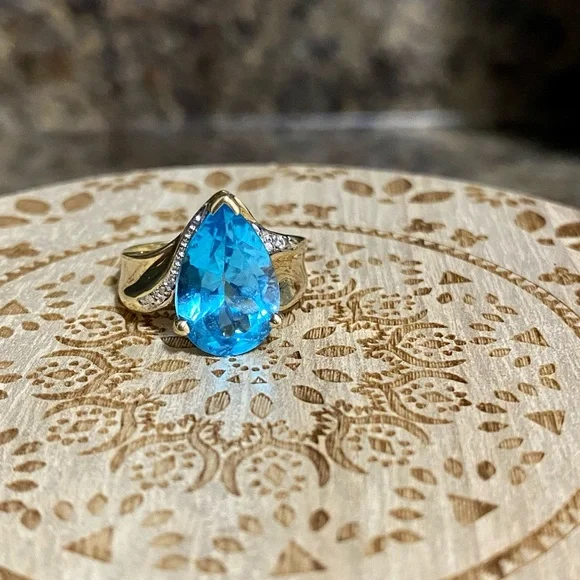 💍VNTG Samuel Aaron Blue Topaz Diamond Gold 10K THL-Size 7.25 Price is FIRM - Picture 4 of 17
